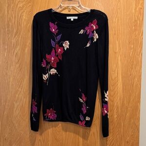 Daniel Rainn Black Long Sleeve Floral Crewneck Sweater - Pink & Purple